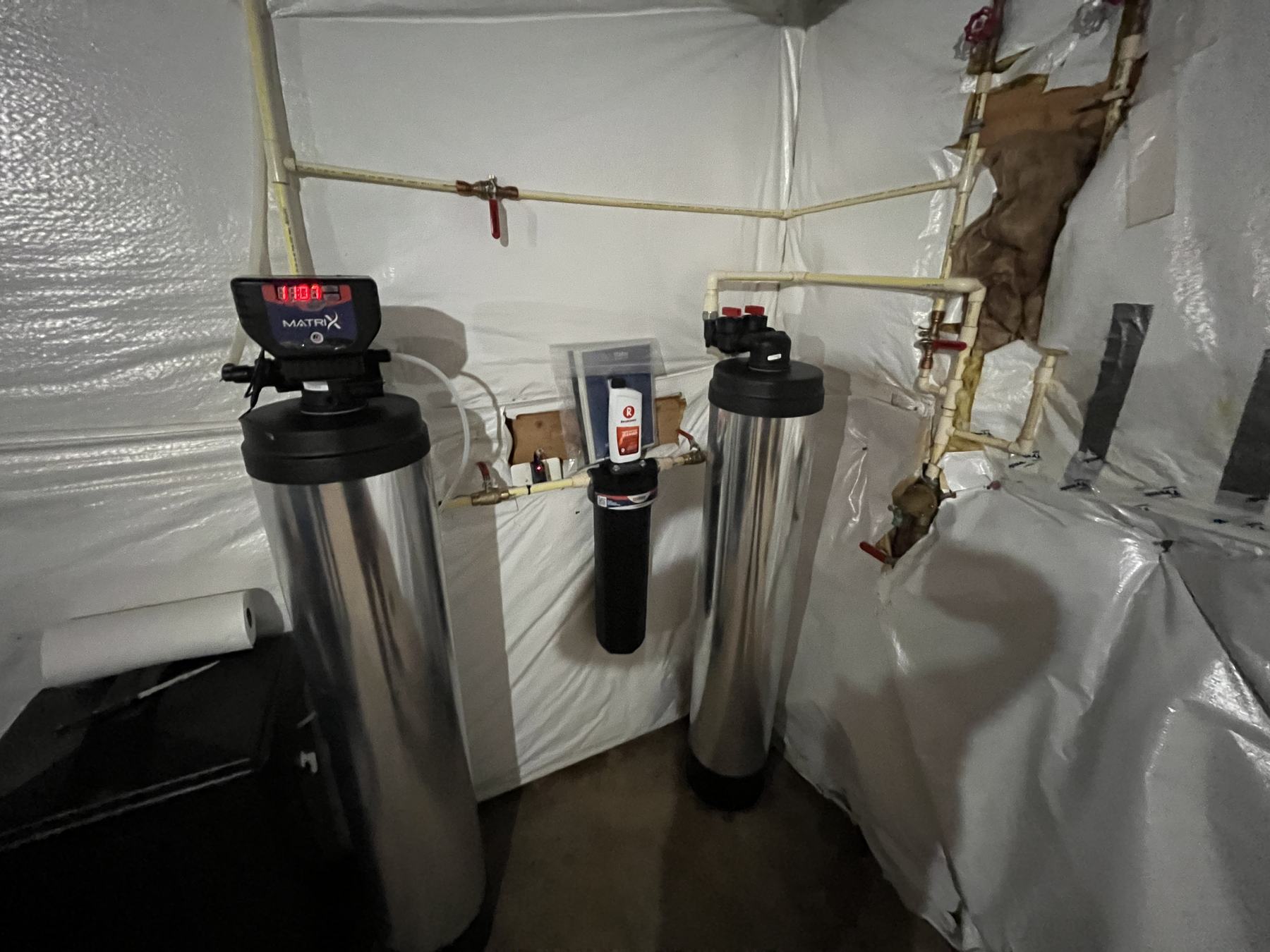 Whole-home water filtration and softener tanks